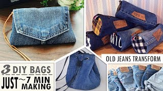 3 MOST FASTEST DESIGN DIY PURSE BAG FROM OLD JEANS  Sweet Pouch You Can Easy Do [upl. by Drawyah]