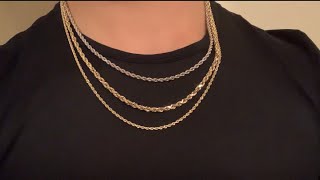 Size comparison amp 25mm Rope Chain Honest Review 14k Gold Rope 4mm3mm25mm [upl. by Herta]