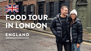 8 MUST TRY BRITISH MEALS EATING LONDON FOOD TOUR  England Travel Food Vlog 150 2018 [upl. by Odin]