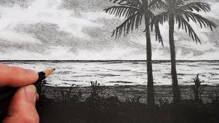 How to Draw a Beach Pencil Drawing Step by Step [upl. by Llerroj853]