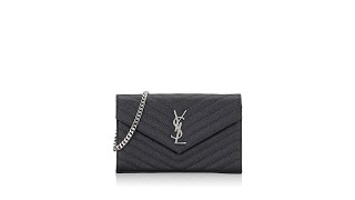 Saint Laurent Grain De Poudre Matelasse Monogram Chain Wallet Black [upl. by Gninnahc735]