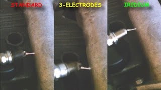 Spark plugs comparison  standard vs 3electrodes vs iridium [upl. by Sarson]