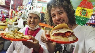 Probando COMIDA CALLEJERA en Bolivia 🥪🇧🇴 [upl. by Enilav236]