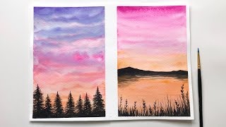 Watercolor Sunset Tutorial For Beginners  Easy Watercolor Sunset Ideas [upl. by Artemla]