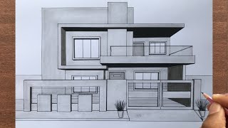 How to Draw a House in 1 Point Perspective [upl. by Gurl]