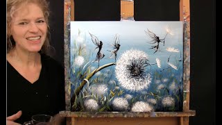 Learn How to Paint DANDELION FAIRY DANCE with Acrylic  Paint amp Sip at Home  Step by Step Tutorial [upl. by Heller99]