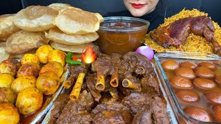 ASMR EATING PURI MUTTON CURRYEGG CURRYCHICKEN BIRYANIGULAB JAMUN [upl. by Anertak]