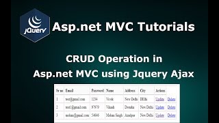 CRUD Operations in Aspnet MVC using Jquery JSON Ajax [upl. by Victorine]