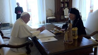 Pope Francis meets with Bartholomew Patriarch of Constantinople [upl. by Lidstone517]