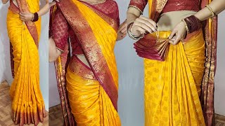 BANARASHI SILK SAREE DRAPING PERFECTLY  DRAPING TUTORIAL FOR BEGINNERS STEP BY STEP [upl. by Eelak]