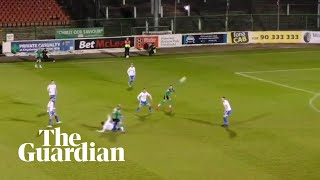 The best own goal Ive ever seen 30yard lob over own keeper by Coleraine midfielder [upl. by Yenhoj]