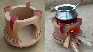 Most Beatifull clay stove  mitti ka chulha banane ka tarika fire stove Primitive Skills DIY IDEA [upl. by Einohpets733]