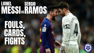 Lionel Messi vs Sergio Ramos  Fouls Cards Fights etc [upl. by Llerdnam417]