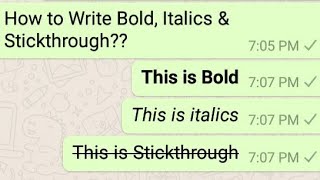 How to Write Bold Italics amp Stickthrough Word  Whatsapp tricks [upl. by Mit]