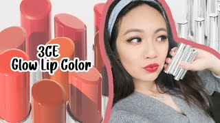 3CE Glow Lip Color Full Colours Review  Swatches [upl. by Cha]