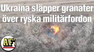 Se drönarfilmen Ukraina släpper granater över ryska militärfordon [upl. by Granoff520]