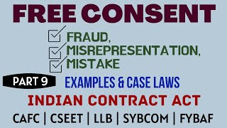 Fraud  Misrepresentation  Mistake  Free Consent  Indian Contract Act  Caselaws  Example [upl. by Virgie337]