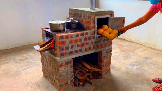 Build a multipurpose wood stove with a baking tray from cement and bricks [upl. by Maurilia]