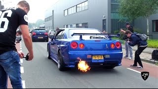 Awesome Nissan Skyline R34 GTR VSpec II BACKFIRE REVS amp Acceleration Sounds [upl. by Premer]