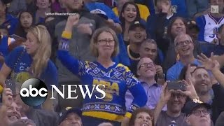 Warriors Dancing Lady in Ugly Sweater Has Serious Moves [upl. by Barncard]