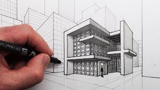 How to Draw a Modern House and City in 2Point Perspective [upl. by Portwine]