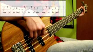 Cake  The Distance Bass Cover Play Along Tabs In Video [upl. by Atinwahs]