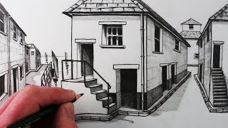 How to Draw a House in 1Point Perspective Step by Step [upl. by Kleiman]