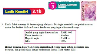 KSSM Matematik Tingkatan 5 latih kendiri 31b no3 bab 3 Matematik Pengguna Insurans buku teks [upl. by Francisca351]