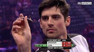 Alastair Cook v James Anderson  World Darts Championship Alexandra Palace [upl. by Hilliary]