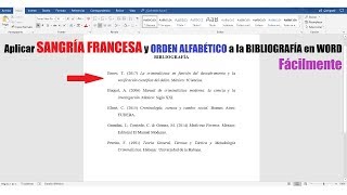 CÓMO APLICAR SANGRÍA FRANCESA Y ORDEN ALFABÉTICO A LA BIBLIOGRAFÍANORMAS APA [upl. by Nednerb]