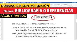 CÓMO HACER LA BIBLIOGRAFÍA O REFERENCIAS EN WORD SEGÚN NORMAS APA SÉPTIMA EDICIÓN 7ma  EJEMPLO [upl. by Rilda811]