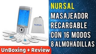 Masajeador Electroestimulador Portátil Recargable NURSAL 16 Modos 8 Almohadillas  Review Español [upl. by Rehpotsyrk]