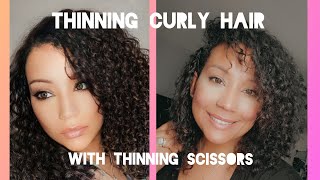 THINNING CURLY HAIR WITH THINNING SCISSORS  SHEARS [upl. by Lienad686]