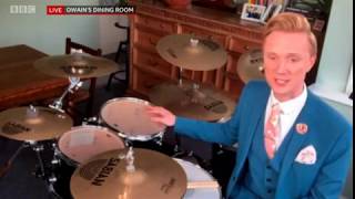 1 Owain Wyn Evans on drums BBC1 North West Tonight Weather Wed 150420 News Theme [upl. by Jegger541]