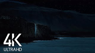 Waterfall and Ocean Waves Sounds for Sleep  4K Icelandic Coastline  8 HOURS Dark Version  Part 5 [upl. by Adur]