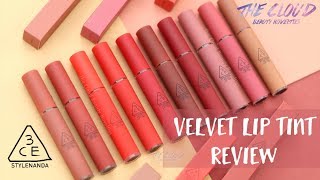 3CE VELVET LIP TINT FULL SWATCH amp REVIEW  10 màu son kem tint lì của hãng 3CE [upl. by Jacobs214]