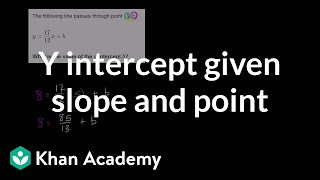 Finding y intercept given slope and point  Algebra Basics  Khan Academy [upl. by Cristin488]