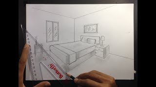 How to Draw a Simple Bedroom in Two Point Perspective [upl. by Laura]