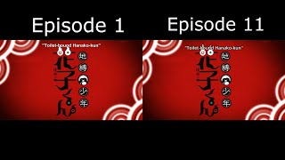 Jibaku Shounen Hanakokun地縛少年花子くん Episode 1 and 11 Opening Comparison [upl. by Ahders]