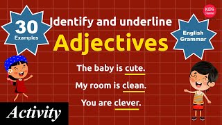 Adjective sentences examples  Identify and underline the adjectives  Kids Channel [upl. by Carolyne213]