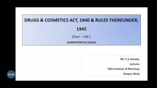 DRUGS amp COSMETICS ACT 1940 amp RULES THEREUNDER 1945  Part – VIII [upl. by Ennahoj]