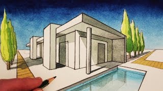 How to Draw in 2Point Perspective A Modern House [upl. by Guillaume952]