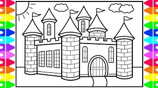 How to Draw a Castle for Kids ❤️💜💚Castle Drawing for Kids  Castle Coloring Pages for Kids [upl. by Elyac]