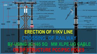 ERECTION OF 11KV LINE ON DP STRUCTURE FOR RAIL CROSSING BY USING UG 3C XLPE CABLE AND PSCPCC POLES [upl. by Llahsram719]