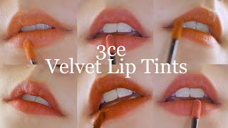 ENG NEW 2021 3ce Velvet Liptint Review  Swatches [upl. by Llerrej]