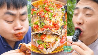 Anglerfish with Spicy Chili amp Spicy Squid Sausage  TikTok Funny Mukbang  Songsong and Ermao [upl. by Esoj681]