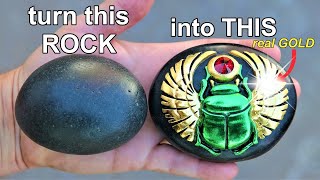 I Carve a Rock into a Beautiful scarab Beetle with real GOLD [upl. by Dworman]