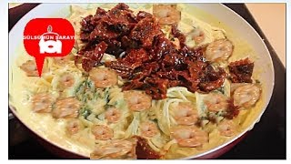 KARIDESLI MAKARNA  karidesli spaghetti  makarna tarifi  pasta  nefis yemek  GÜLSÜMÜN SARAYI [upl. by Dleifyar]