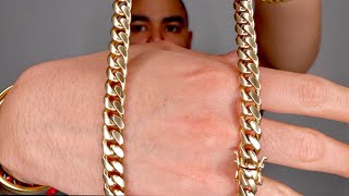 10mm Yellow Gold Miami Curb Cuban Link Chain STORYSIZINGON NECK REVIEW  Ariel Rosado [upl. by Eceerehs518]