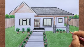 How to Draw a House in 1Point Perspective Step By Step [upl. by Netsirk851]